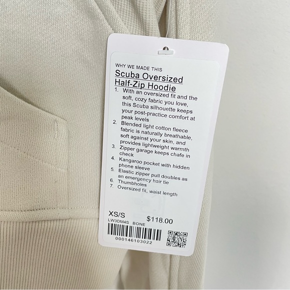 NWT Lululemon Scuba Oversized Half-Zip Hoodie Bone Size XS/S - Picture 2 of 11